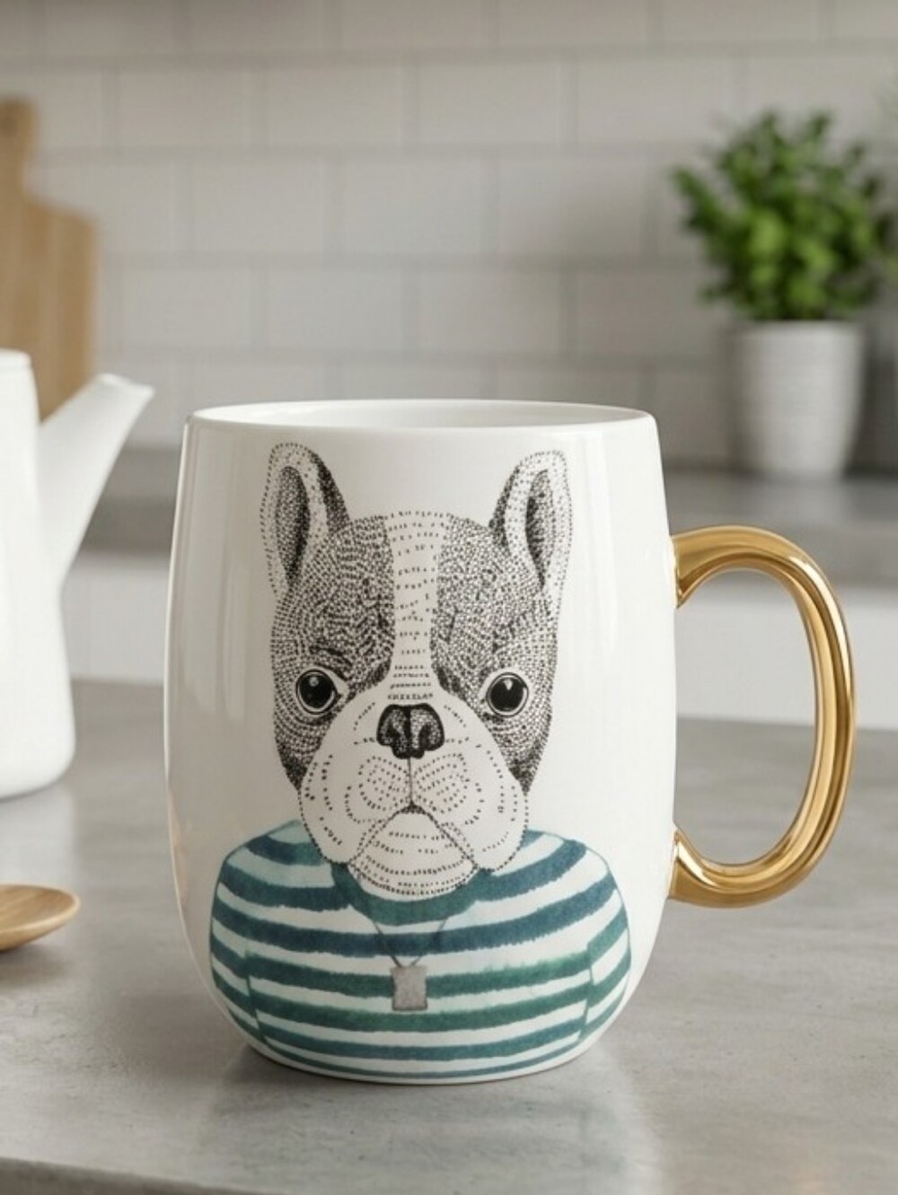 Pier 1 French Bulldog Mug Gold Handle